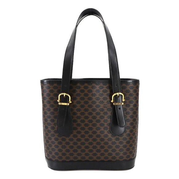 Celine Handbags - CELINE Macadam Tote Bag PVC Leather Black Brown Vintage Purse